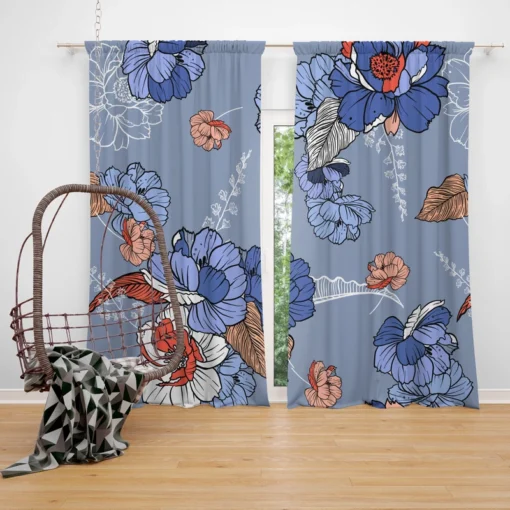 Blue Itoh Peony Flower Curtain