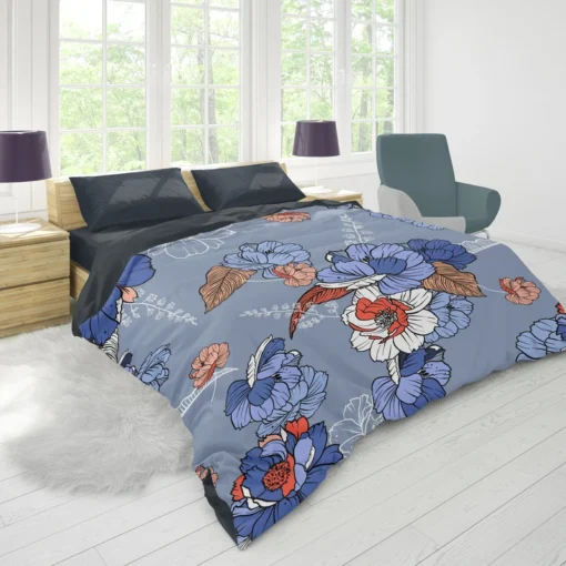 Blue Itoh Peony Flower Duvet Cover 1