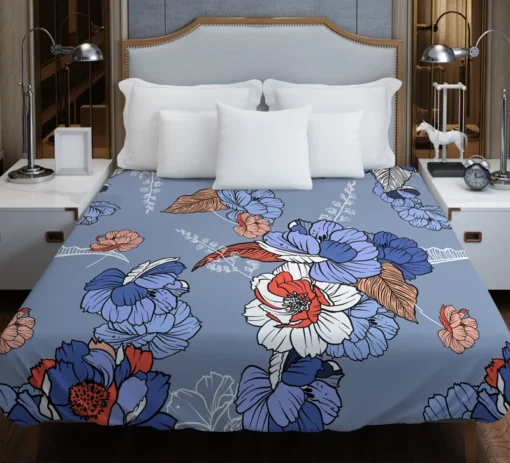 Blue Itoh Peony Flower Duvet Cover