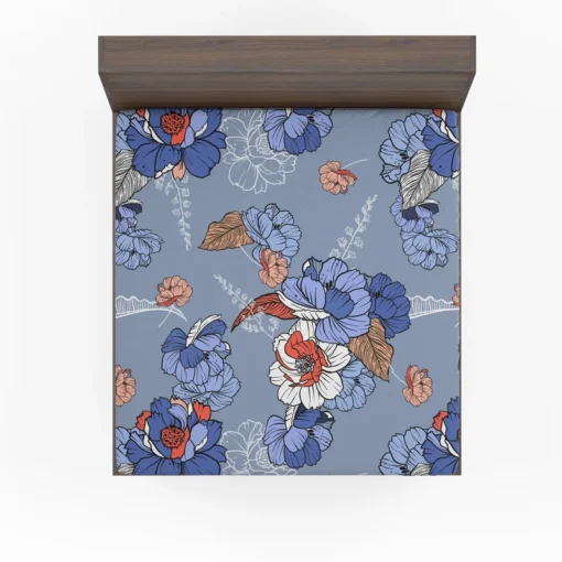 Blue Itoh Peony Flower Fitted Sheet