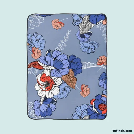 Blue Itoh Peony Flower Fleece Blanket 1