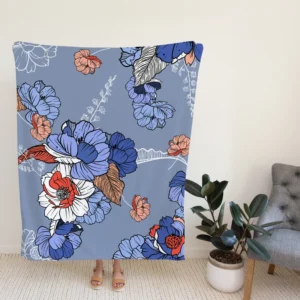 Blue Itoh Peony Flower Fleece Blanket