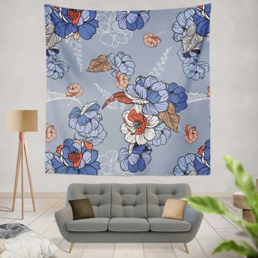 Blue Itoh Peony Flower Wall Tapestry