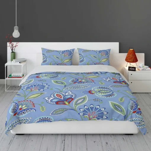 Blue Jacobean Floral Bedding Set 1