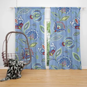 Blue Jacobean Floral Curtain