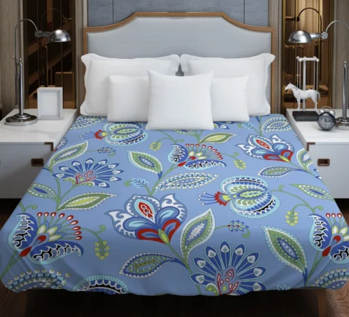 Blue Jacobean Floral Duvet Cover