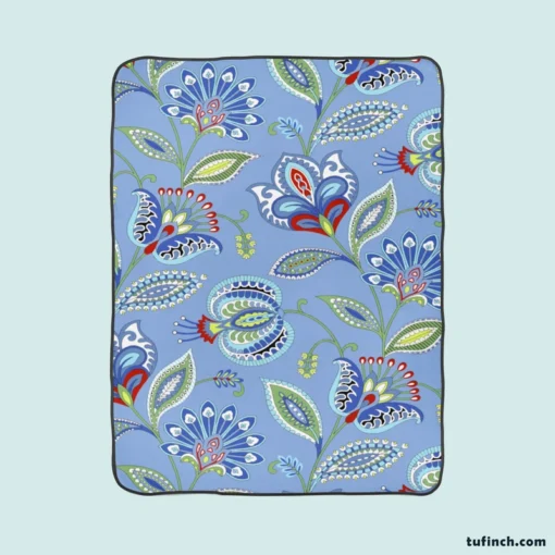 Blue Jacobean Floral Fleece Blanket 1