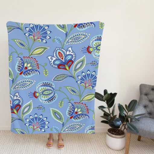 Blue Jacobean Floral Fleece Blanket