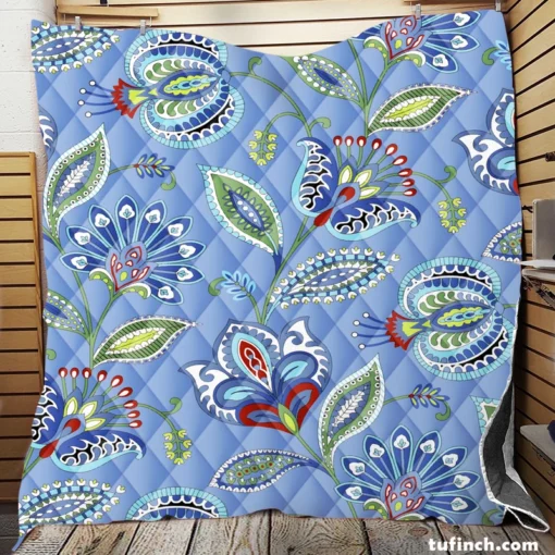 Blue Jacobean Floral Quilt Blanket