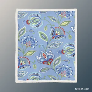 Blue Jacobean Floral Sherpa Fleece Blanket 1