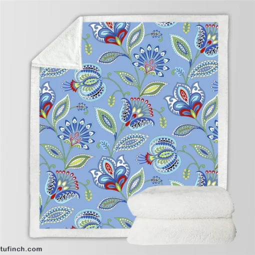 Blue Jacobean Floral Sherpa Fleece Blanket