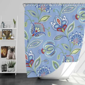 Blue Jacobean Floral Shower Curtain