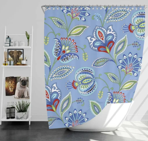 Blue Jacobean Floral Shower Curtain