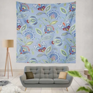 Blue Jacobean Floral Wall Tapestry