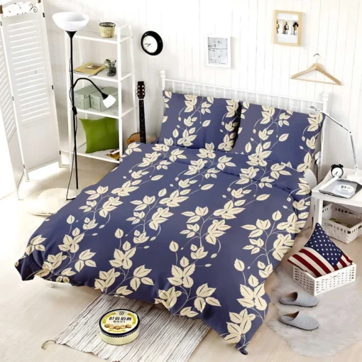 Blue Leaf Pattern Bedding Set