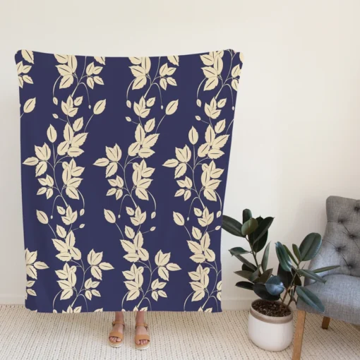 Blue Leaf Pattern Fleece Blanket