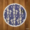 Blue Leaf Pattern Round Beach Towel