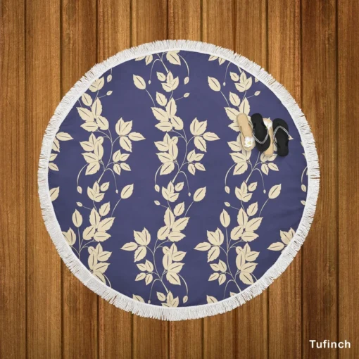 Blue Leaf Pattern Round Beach Towel