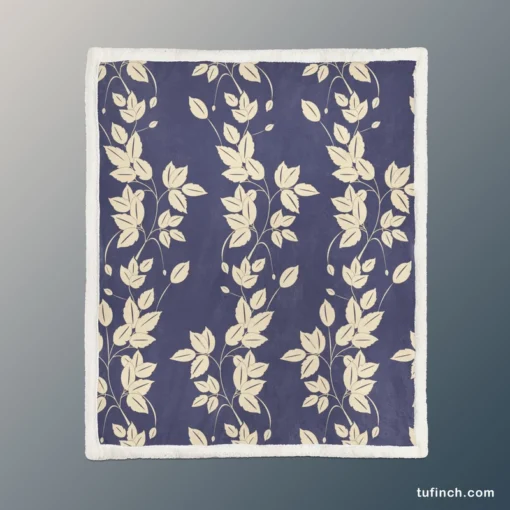 Blue Leaf Pattern Sherpa Fleece Blanket 1