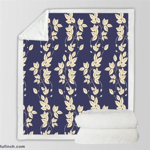 Blue Leaf Pattern Sherpa Fleece Blanket