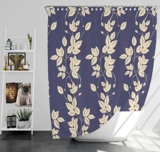 Blue Leaf Pattern Shower Curtain