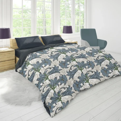 Blue Lily Floral Design Duvet Cover 1