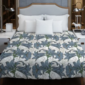 Blue Lily Floral Design Duvet Cover