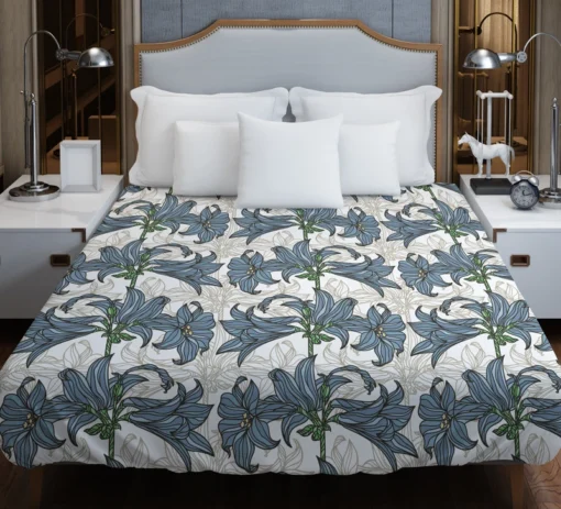 Blue Lily Floral Design Duvet Cover