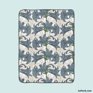 Blue Lily Floral Design Fleece Blanket 1