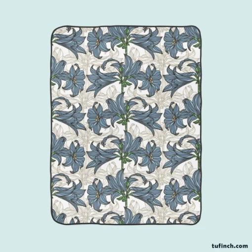 Blue Lily Floral Design Fleece Blanket 1