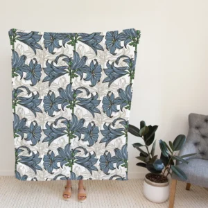 Blue Lily Floral Design Fleece Blanket