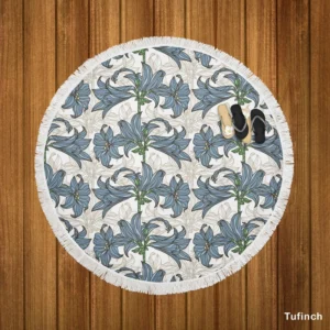 Blue Lily Floral Design Round Beach Towel