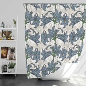 Blue Lily Floral Design Shower Curtain