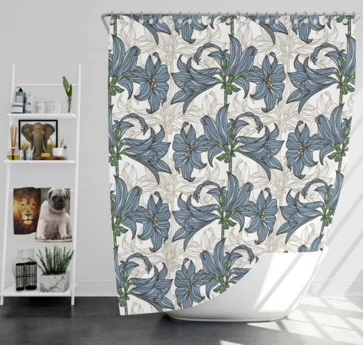 Blue Lily Floral Design Shower Curtain