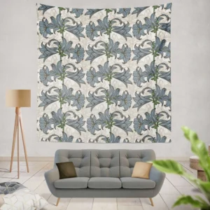 Blue Lily Floral Design Wall Tapestry