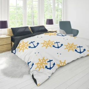 Blue Marine Anchor Yellow Wheel Duvet Cover 1