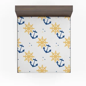 Blue Marine Anchor Yellow Wheel Fitted Sheet