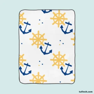 Blue Marine Anchor Yellow Wheel Fleece Blanket 1