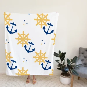 Blue Marine Anchor Yellow Wheel Fleece Blanket