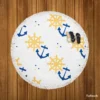 Blue Marine Anchor Yellow Wheel Round Beach Towel