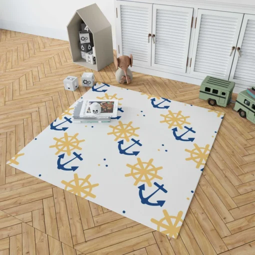 Blue Marine Anchor Yellow Wheel Rug 1