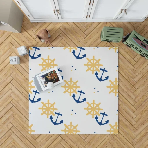 Blue Marine Anchor Yellow Wheel Rug