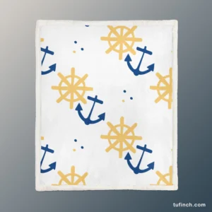 Blue Marine Anchor Yellow Wheel Sherpa Fleece Blanket 1