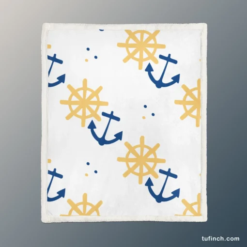 Blue Marine Anchor Yellow Wheel Sherpa Fleece Blanket 1