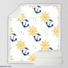 Blue Marine Anchor Yellow Wheel Sherpa Fleece Blanket