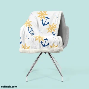 Blue Marine Anchor Yellow Wheel Sherpa Fleece Blanket 2