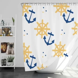 Blue Marine Anchor Yellow Wheel Shower Curtain