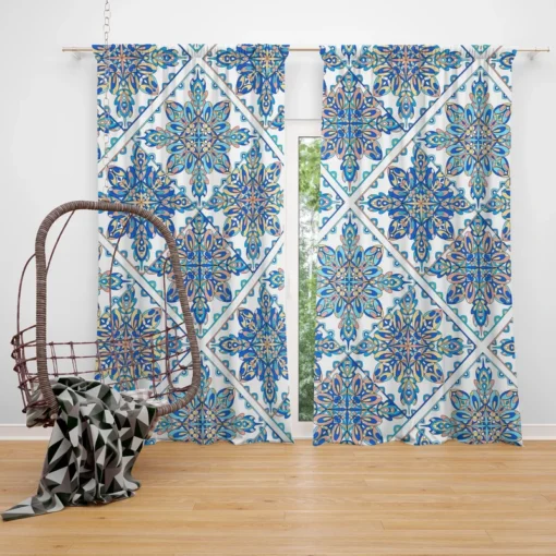 Blue Moroccan Traditional Design Curtain