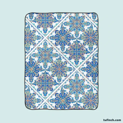 Blue Moroccan Traditional Design Fleece Blanket 1