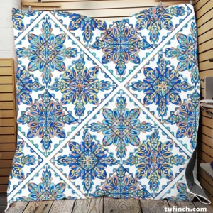 Blue Moroccan Traditional Design Quilt Blanket